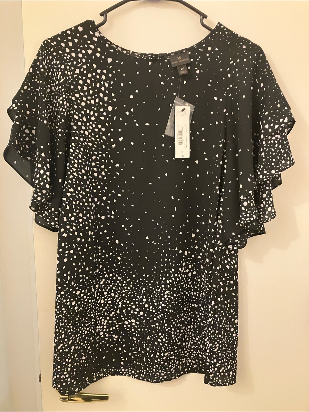 Worthington Black Top with White Speckle Print